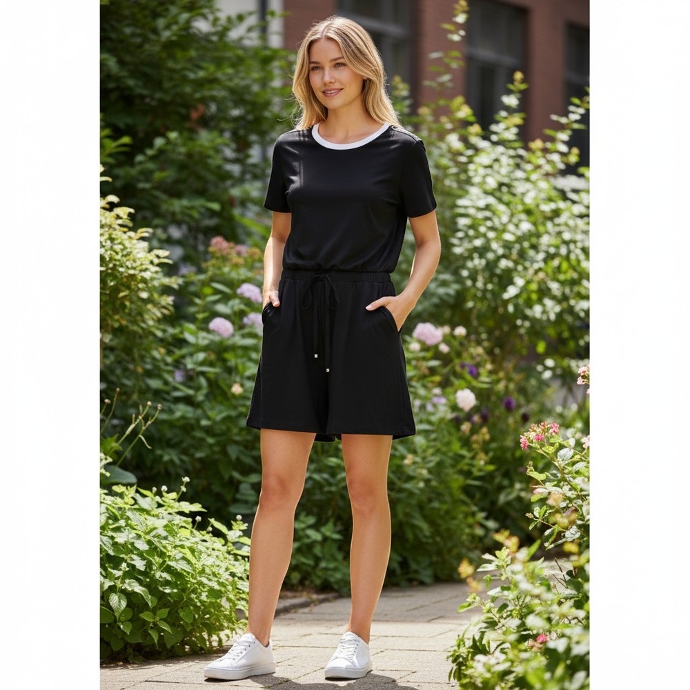 Calvin Klein Performance Womens XL Black White Logo Shoulder Romper Keyhole Back
